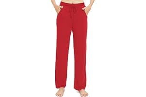 EXCHIC Donne Casual Elastico Gamba Dritta Pantaloni con Coulisse Vita Elastica Pantaloni con Tasche