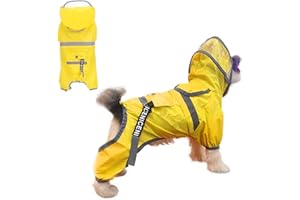 STBNVF Dog Coats Waterproof with Legs, Dog Rain Coats Waterproof, Dogs Waterproof Coat with Legs, Waterproof Dog 4 Leg Jumpsuit Coat with Reflective Stripes Hood & Small Pocket for Puppy (Yellow)