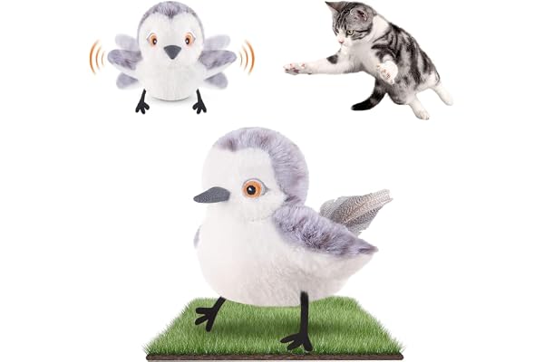 Migipaws Jouet pour Chats Oiseau battant, gazouillis de bécassine Plus Vrai Que Nature, Jouet activé par Le Toucher pour Chats, électrique interactif pour Chaton, avec Herbe à Chat, Rechargeable