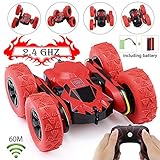 【2,4-GHz-Funksteuerung】🚗 Das Stunt-Auto kann nach Belieben gefahren werden, doppelseitig kann gefahren werden. Zusätzlich zum Vorwärts- und Rückwärtsfahren können die Arme des Autos problemlos gedreht werden. 360 Grad drehen & kippen.