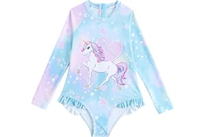 WYTbaby Dziewczęcy kostium kąpielowy jednoczęściowy z długim rękawem dziewczęcy strój kąpielowy ochrona przed promieniowaniem UV lato plaża rash guard dla dziewcząt 3-8 lat