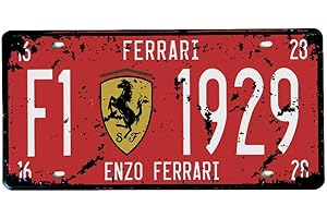 DOGT PEI Ferrari F1-1929 Plaque d'immatriculation auto en relief avec étiquette vintage Rouge vieilli Dimensions : environ 20 x 30 cm