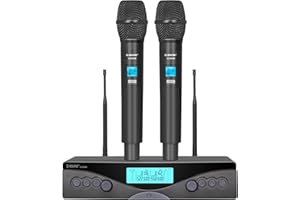 G-MARK Sistema de micrófono inalámbrico, Profesional UHF de Doble Canal de Mano inalámbrico dinámico Mic Set para el hogar Karaoke, Iglesia, DJ, Boda, Reunión, Eventos, 200ft Alcance