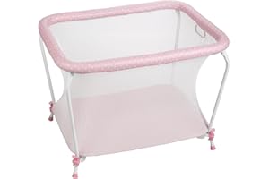 PLASTIMYR Parque Juegos Bebe Plegable – Parque Para Bebes con Malla Transparente y Base Acolchada 105x80x80cm – Corral de Juegos Para Bebe Seguro, Cómodo - Fabricado en España (Topos Rosas)