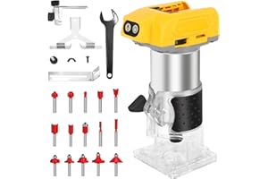 SHULLTJI Cordless Palm Hand Routers for Dewalt Battery with 15pcs Bits, Brushless Wood Trim Router for Wood Working Joiner Cutting, 6 Speed ​​Adjustment, 0-22000r/Min, 1/4", 6 mm, (Battery Not Included)