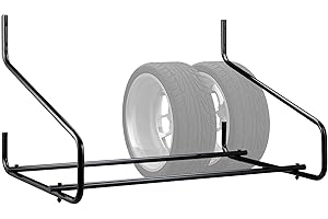 Relaxdays Scaffale Porta Gomme da Parete, per 4 Pneumatici, Supporto da Muro Pieghevole Fino a 80 kg, Acciaio, Nero