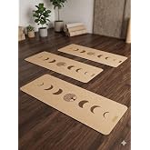 Lovelybird Mantar Yoga Matı, Ay Evreleri ve Hayat Ağacı Desenli, Doğal Renk, Meditasyon ve Yoga i&ccedil;in