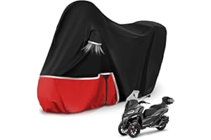 KISTRBA Bâche de Protection Moto, pour Piaggio mp3 400/500 (avec Coffre), Housse mp3 400 Housse mp3 500 Protection imperméable, résistante à l'hiver, en Tissu Oxford 420D, Noir et Rouge