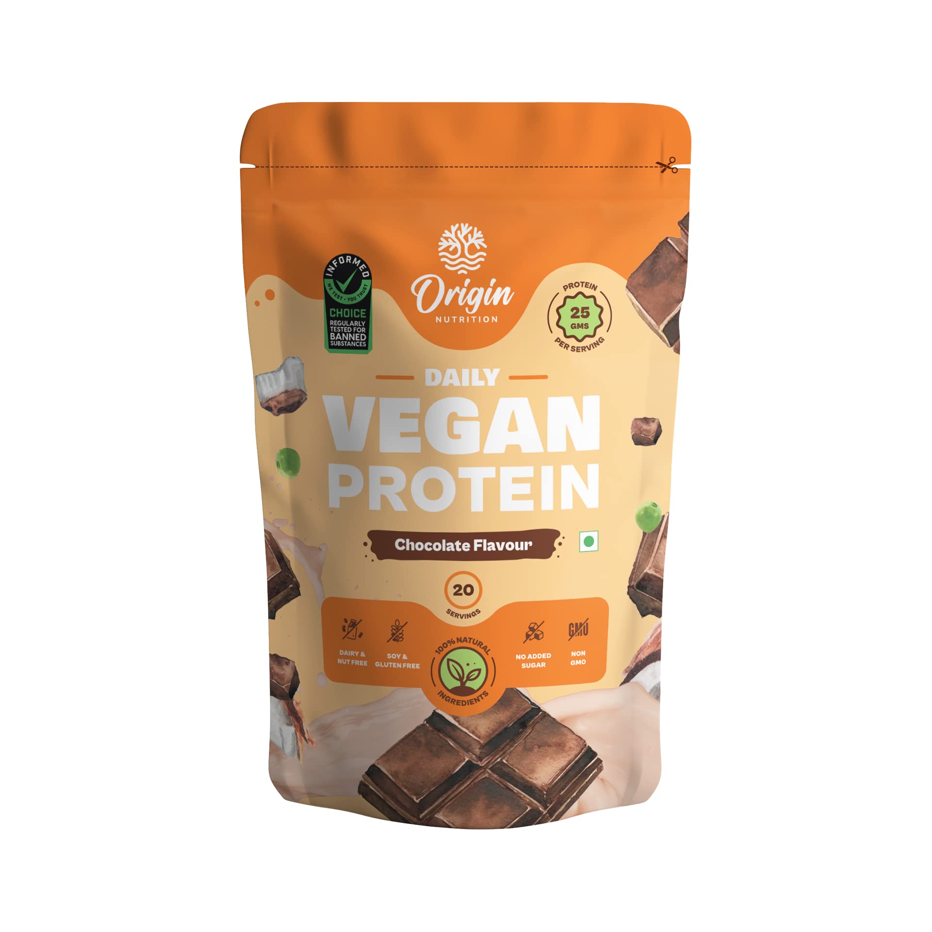 Origin Nutrition 100% Natural Vegan Protein Powder (European Pea Protein Isolate & Pumpkin Seed Protein) Easy to Digest Choco