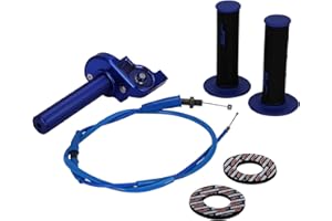 BIUGERCN Tirage Rapide Ensemble d'accélérateur pour Moto - Poignées de 22 mm Câble d'accélérateur à tirage rapidepour Yamaha YZ YZF PW WR TTR 50-250cc Dirt Pit Bike Scooter Bleu