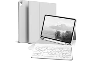 GKABXY Hülle mit Tastatur für iPad Air 11 Zoll 2025 2024 (M3/M2), iPad Air 5 4 2022/2020 10,9 Zoll, Soft TPU Rückschale mit Stifthalte, magnetisch Abnehmbare Folio Tastatur hülle, Grau