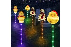 YZYOE 6 pacchetto LED all'aperto solare terra inserito luci decorative di Natale, impermeabile solare cortile Babbo Natale carino orso e cervo lampada decorativa, con 8 modalità di luce a colori.