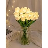 MoonlitDreams Artificial White Tulip Flower Lamp with LED Lights, 5 Tulip Bouquet Night Light for Bedroom Decor | Battery Ope
