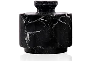 MARBLOUS KRAFTS Saliera in marmo con coperchio da 7,6 cm, contenitore per sale in pietra nera zebrata e porta sale per bancone, saliera, barattolo per spezie, sale e barattoli per spezie,