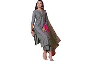 GoSriKi Damen Kurta aus Viskose, Viskose, einfarbig, gerade, mit Hose und Dupatta