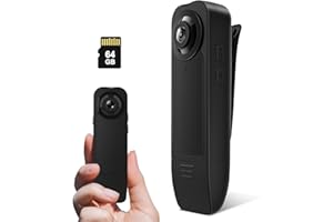 HERSANCE Bodycam, Mini Körperkamera mit Audio- und Videoaufzeichnung mit 64GB Speicherkarte, 1080P HD Große Weitwinkel mit Rückenclip, Nachtsicht-Bewegungserkennung für tägliche Aufzeichnung/Service (A18)
