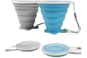ddLUCK Silikonowy składany kubek, 2 szt. składanych kubków podróżnych bez BPA, składane silikonowe kubki z plastikową pokrywką uszczelniającą, przenośny zestaw kubków wielokrotnego użytku na piknik, kemping, wędrówki na świeżym powietrzu, podróże