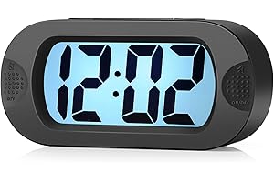 Plumeet Digital Alarm Clock Travel Clock with Snooze and Nightlight - Easy to Set Simple Bedside Alarm Clocks for Kids - Ascending Sound - Battery Powered (Black)