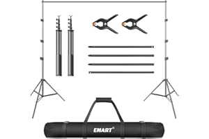 EMART 2,6m x 3m Soporte de Fondo para Fotografía, Kit de Sistema de Telón de Fotográfico Ajustable con 2 Abrazaderas de Resorte para Foto Estudio de Video Fiesta Boda