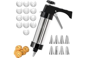 Evadollina Pressa per Biscotti, Siringa Decorativa, Pressa per Biscotti in Acciaio Inox, Pistola per Pressa con 13 Dischi per Biscotti e 8 Ugelli, per Fai da Te, Natale