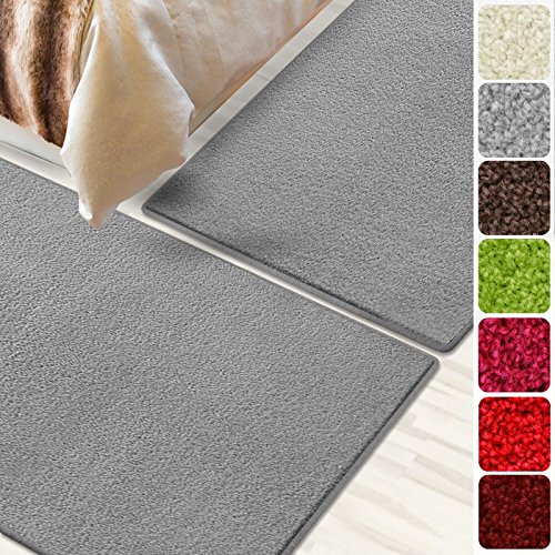 Bettumrandung Noblesse | 3 teilig, mit flauschigem Flor | verschiedene Bettvorleger Sets | schadstoffgeprüft, mit GUT-Siegel | Läufer / Brücken / Teppiche für Schlafzimmer und Jugendzimmer (Silber Grau, SET 2: 1x 67x330 cm und 2x 67x130 cm)