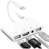 HDMI OTG Adapter for iPhone, HDMI + Dual USB Female OTG + 3.5mm ...