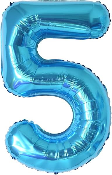 Geburtstag zahlen luftballon 5 jahre | Folienballon Kindergeburtstag Deko 5 XXL Blau-Riesen Folienballon in 40" - 101cm Geburtstagsdeko - Ballon Zahl Deko zum Geburtstag - fliegt mit Helium - 1