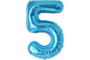 PARTYHAUSY Geburtstag zahlen luftballon 5 jahre | Folienballon 5 XXL Blau-Riesen Folienballon in 40" - 101cm Geburtstagsdeko - Ballon Zahl Deko zum Geburtstag - fliegt mit Helium