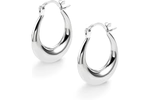 ASH'S CHOICE Boucles d'oreilles Créoles en Argent 925, Créoles Épais Petit Grand, Boucles d'oreilles Huggie, Chunky, Hypoallergénique, Plaqué Or 14 carats, pour Femme