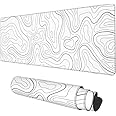 Large Gaming Mouse Pad with Stitched Edges, Minimalist Topographic Map Desk Mat, Extended XL Mousepad with Anti-Slip Base, Cool Desk Pad for Keyboard and Mouse, 31.5 x 11.8 in, White