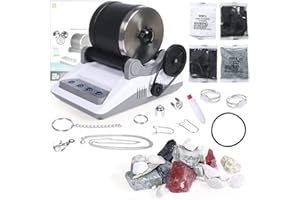 abbcoert Professional Rock Tumbler Kit, Includes 2 Belts,Bag of Rough Stones,4 Coarse Grinding, Finely Ground,Final Polishing Grits, with Button 7 Day Polishing Timer, Rock Polisher