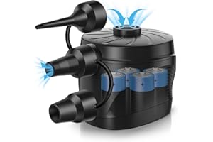 HUGERSTONE Electric Air Pump, Battery Powered Pump for Airbed Camping inflatables Paddling Pool Beach Toys Air Mattress, Inflate Deflate air pumps with 3 Air Nozzles for Quick-Fill Air Pump/Blow up