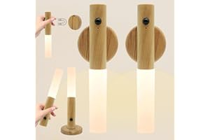 YCAAEO 2 Pack Lumiere Murale Sans Fil Magnetique, Veilleuses Magnétiques à Détecteur de Mouvement, Veilleuse LED Rechargeable Murale USB, Applique Murale en Bois, pour Chambre à Coucher, Couloir, Escalier