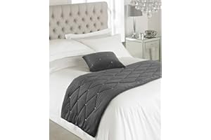 RIVA HOME Riva Paoletti New Diamante Bed Runner - Pewter Grey - Diamante Crystal Sequins - Quilted Geometric Design - 100% Polyester - Polyester Filling - 70 X 220cm (28" X 87" Inches) - Designed In The UK