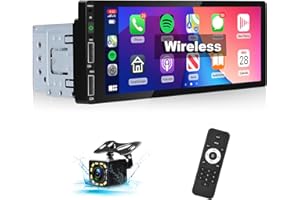 Hodozzy Drahtlos Carplay Autoradio 1 Din Android Auto mit 6.86 Zoll Bildschirm Autoradio Bluetooth, Touchcreen mit Mirror Link/FM/USB/AUX/SD/Mikrofon+12 LED Rückfahrkamera