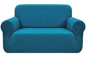 SAMSTEX Stylish Sofa Cover Stretch 1-Piece Sofa Slipcovers High Stretch Sofa Covers 2 Seater Thick Soft Loveseat Sofa Protector Machine Washable Non Slip Couch Covers(2 Seater, Teal)