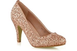 ESSEX GLAM Womens Bridal Wedding Low Heel Sparkly Prom Party Court Shoes Size 3 4 5 6 7 8