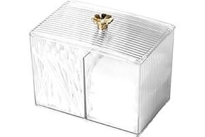 Hanunalir Cotton Pad Holder, Cotton Bud Dispenser - Dressing Table Accessories, Transparent Organizer with Lid 13 x 8 x 9cm