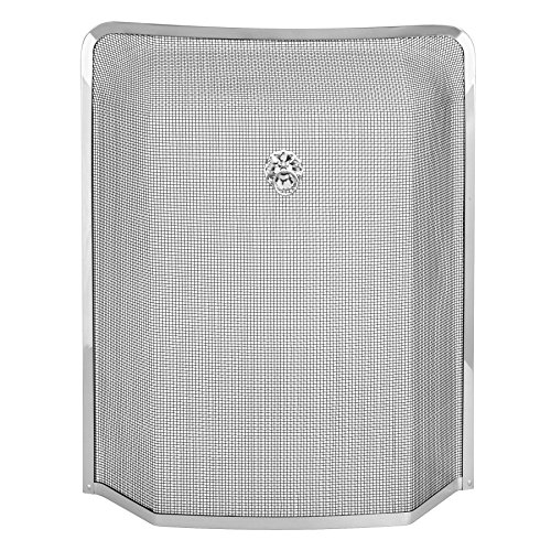 Traditional Fire Guard with Fine Mesh and Chrome Detailing - Features Useful Carry or Pull Handle - Height 62cm x Width 53cm x Depth 10cm