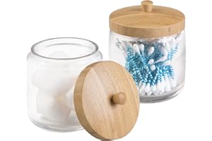 mDesign MetroDecor Bathroom Vanity Canister Jar for Cotton Balls, Swabs, Cosmetic Pads, 2 Piece, Clear/Natural