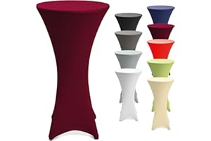 ‎BEAUTISSU Beautissu Stella Stretch Bar Table Cover Red Bordeaux Diameter 70-75 cm - Reinforcement in the Foot Area & Washable at 40°C Non-Slip & Non-Iron Cover for Bar Table & Bistro Table as Table Cover