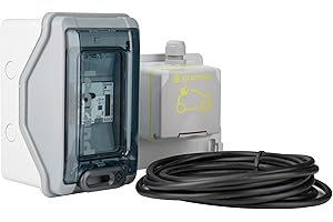 SHOPVG Prise française pour voitures électriques avec prise de charge IP54, petit répartiteur et interrupteur FI/LS 20 A pour voitures EV, kit complet avec câble de 5 m 3 x 2,5 mm (avec compteur numérique de
