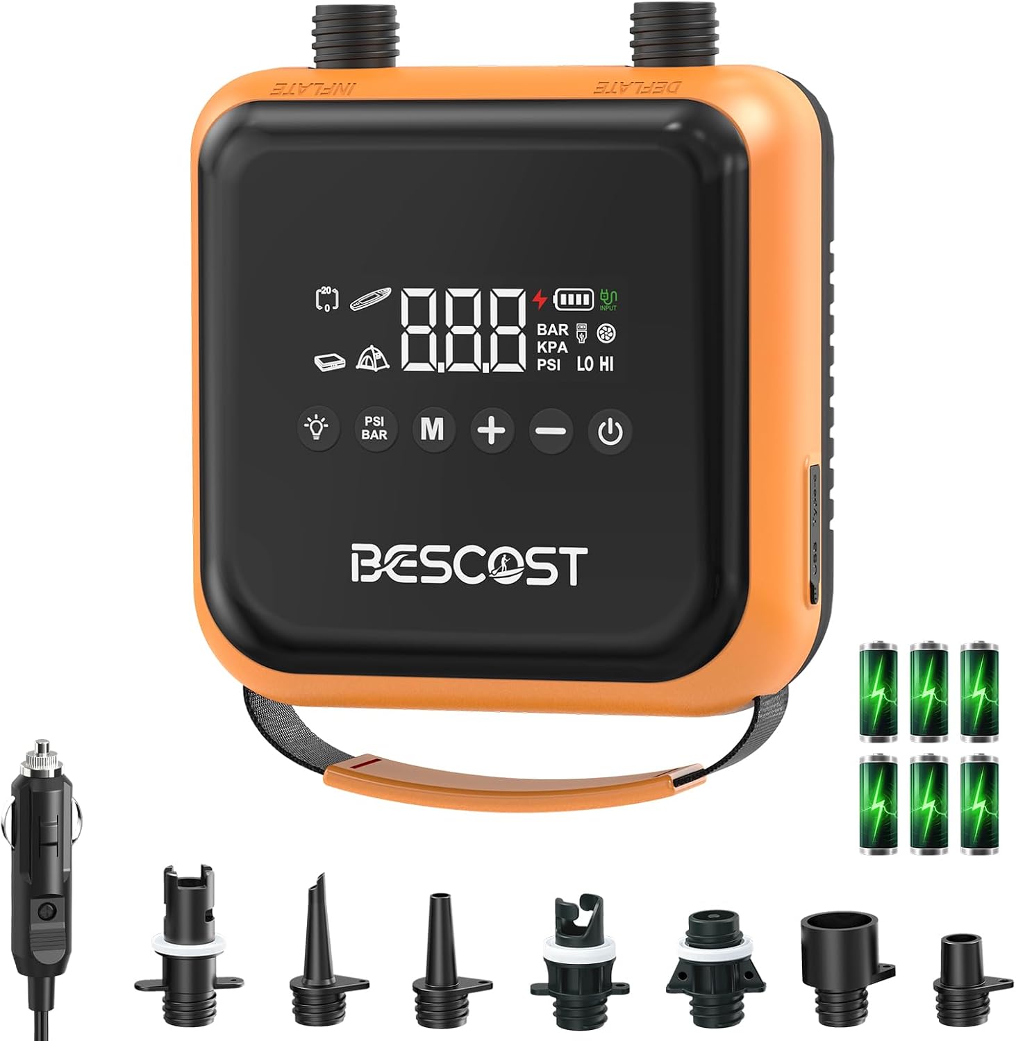 BESCOST 20PSI Bomba Eléctrica, Inflador Paddle Surf Eléctrico, Inflador Electrico Paddle Surf Recargable, Inflado/Desinflado Inteligente. Ideal para Tablas Sup, Cometa, Kayak, Tienda y Colchones