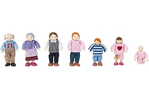 KidKraft 7-osobowa rodzina lalek z drewna, mini lalka, akcesoria do domku dla lalek, zabawka dla dzieci od 3 lat, 65202