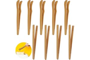 YUEYUAN Pinces en Bambou, 6 Pcs Pince Grille-Pain Droit et 6 Pcs Pince en Bombom Tordue, Pinces de Cuisine pour Toast, Salade, Barbecue, Pâtisserie, Pince à Thé