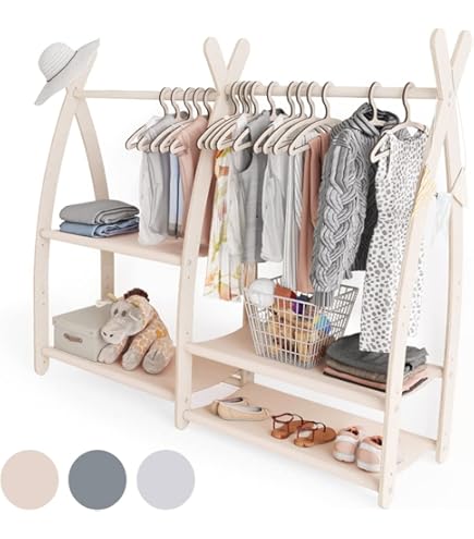 Armadio Per Bambini 2+ Anni - Con Specchio, 4 Ripiani E Appendiabiti, Legno, 93.5x38x100 Cm - Foto 9