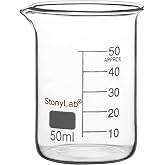 stonylab Glass Beaker, 1 Pack, Graduated Borosilicate, Low Griffin Shape with Pouring Spout, 50 ml