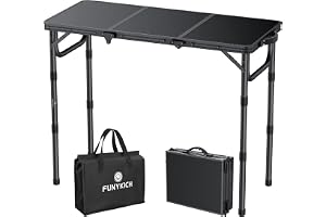FUNYKICH Vikbart campingbord (87 x 40 cm) med 3 justerbara höjder, bärbart picknickbord, lätt utomhusbordi aluminium med bärhandtag för camping och picknick