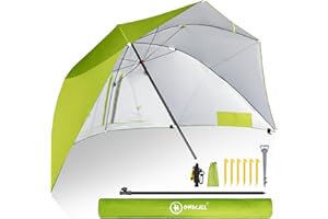 HOMECALL Ombrellone da spiaggia con finestra, design paravento, poliestere resistente ai raggi UV, verde