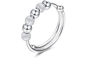 JeweBella Anello Antistress Donna Argento Sterling 925 con Perline Anello di Ansia Spinner Anelli Donna Regolabili Aperto Anello Antistress Girevole per Donna Ragazze